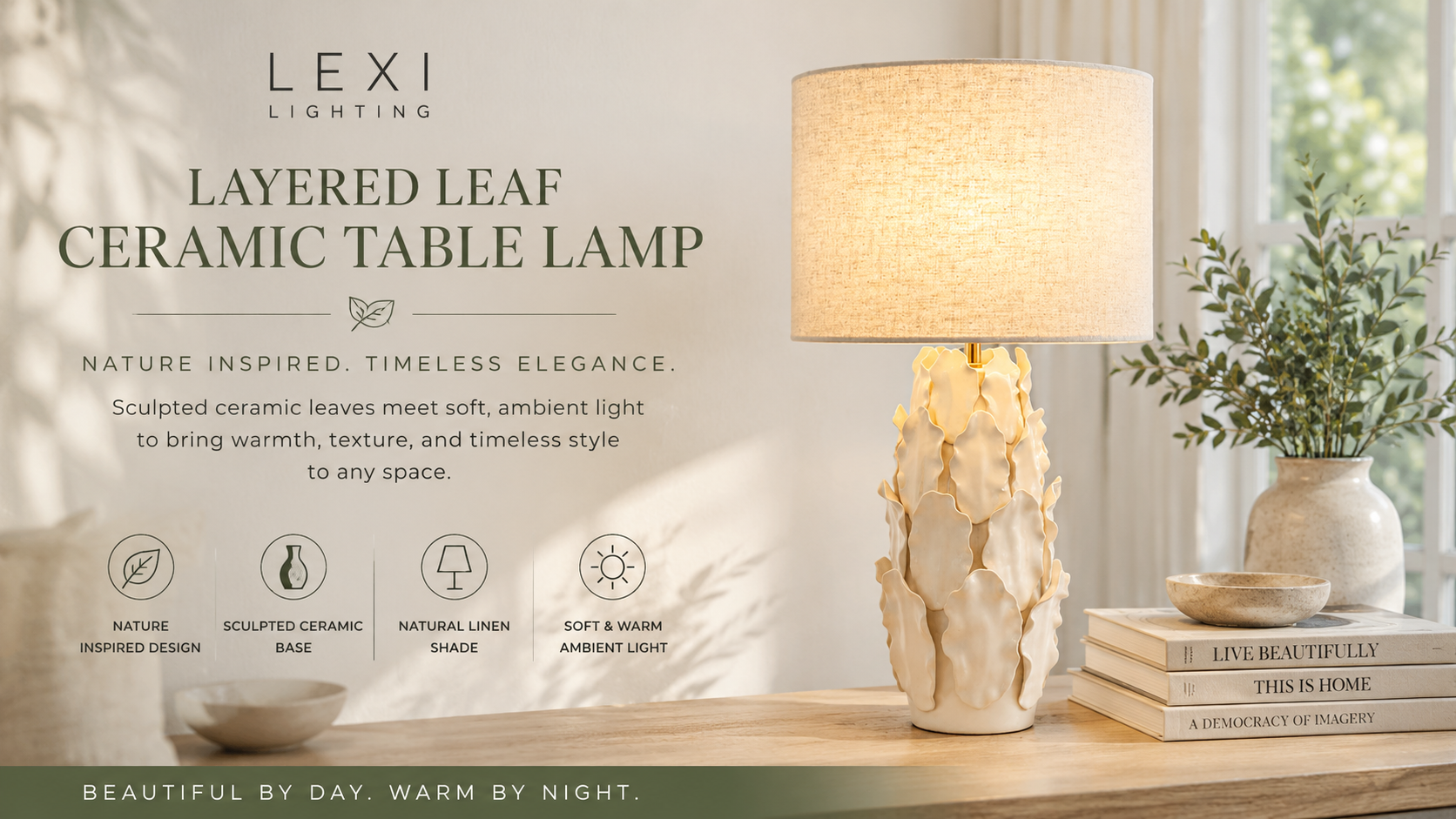 Layered Leaf Ceramic Table Lamp: Bring Organic Elegance into Your Home