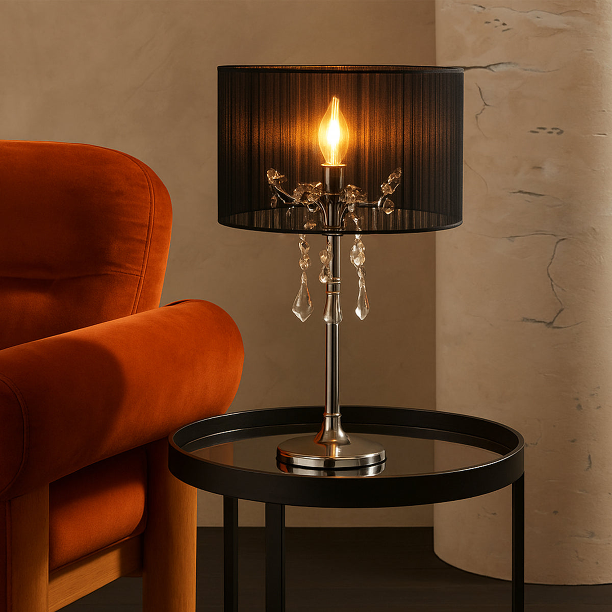 Paris Crystal Table Lamp - Black