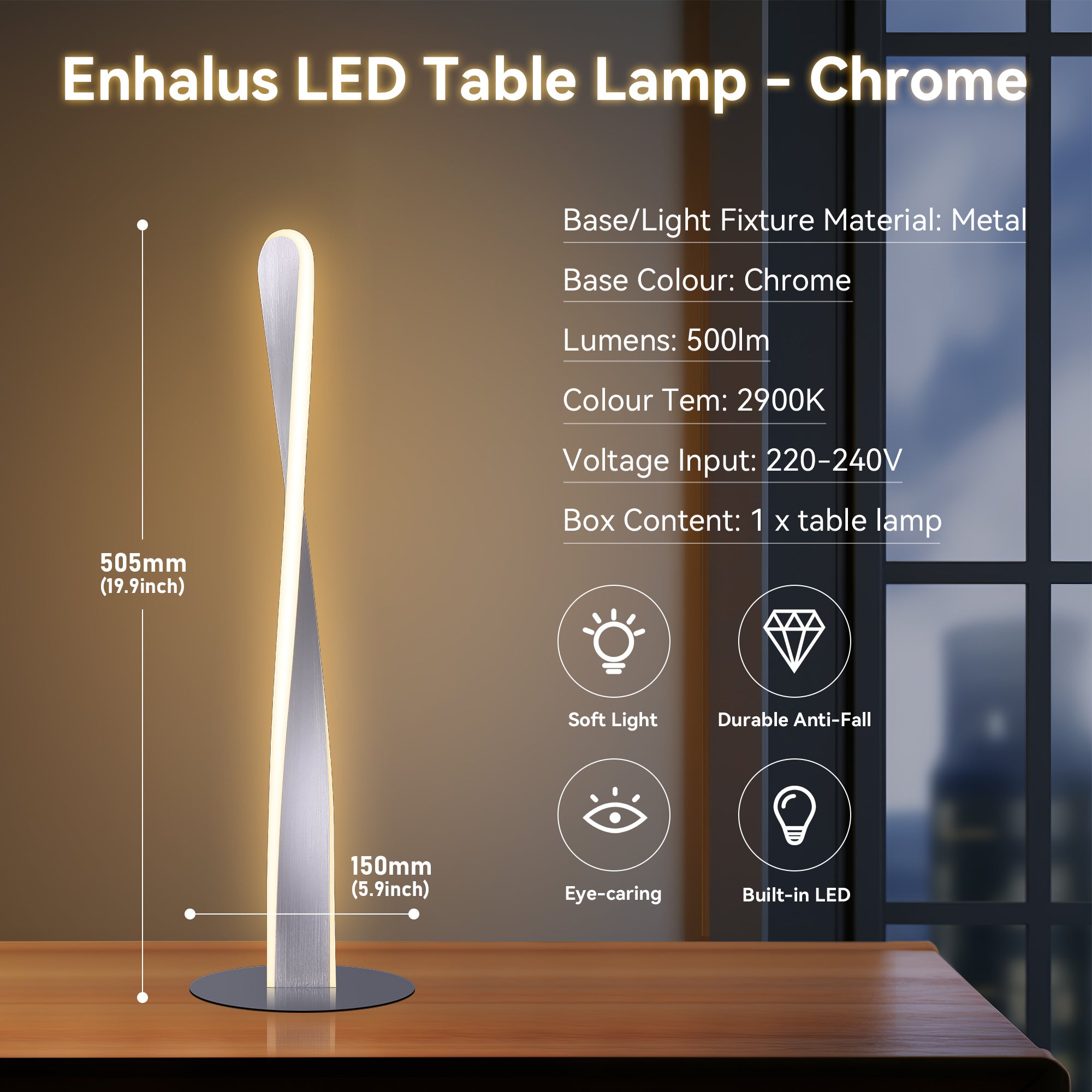 Enhalus LED Table Lamp - Brushed Chrome