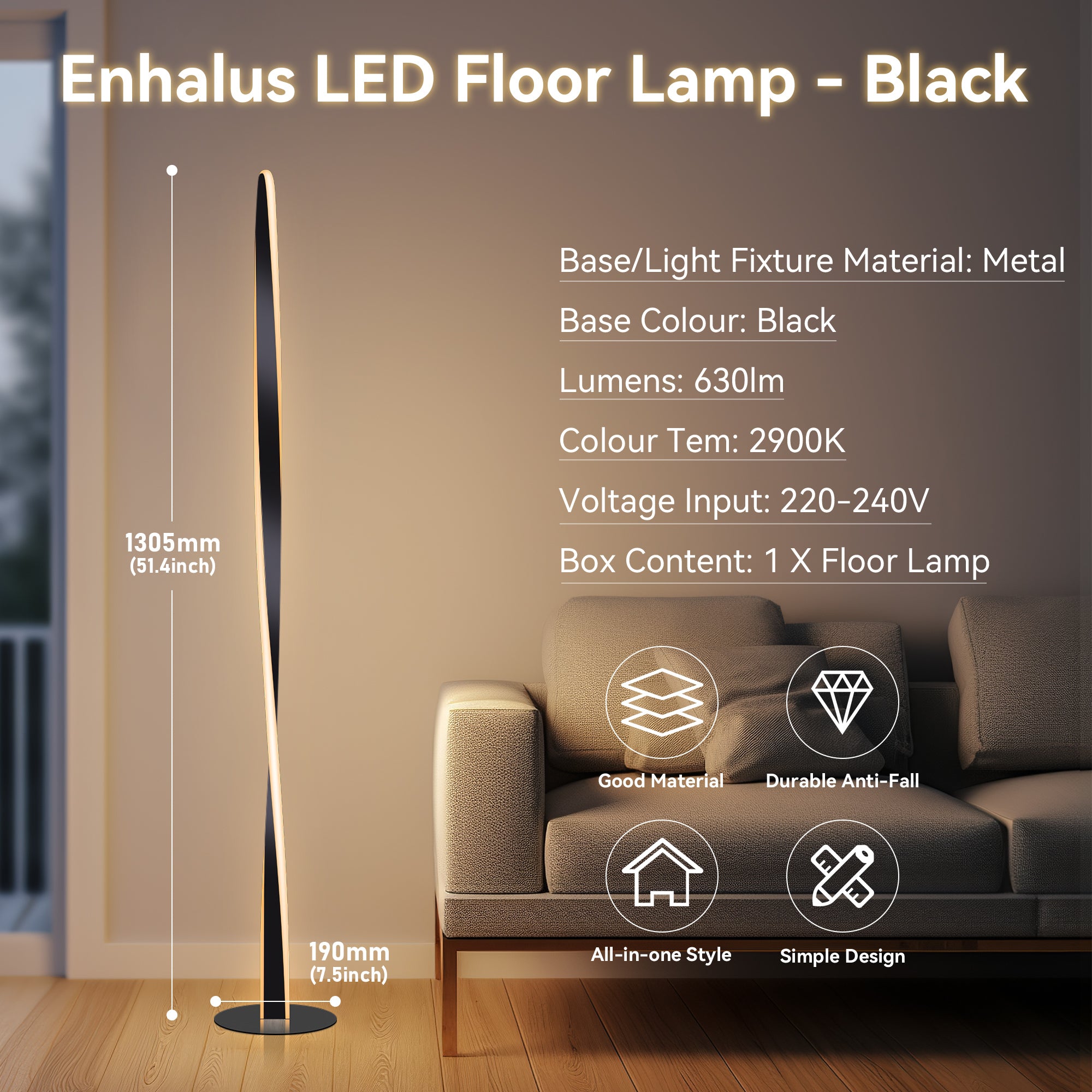 Enhalus LED Floor Lamp - Black