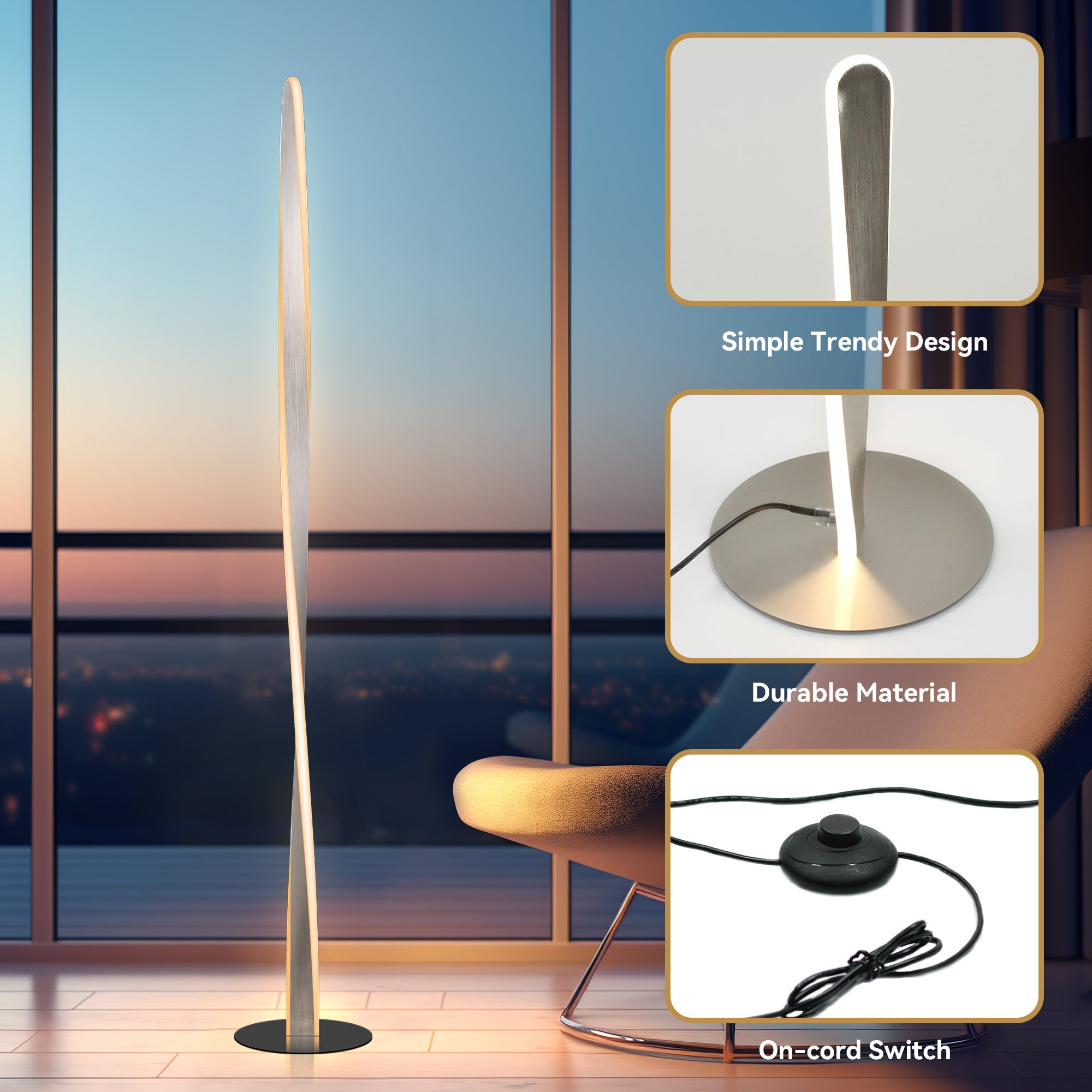 Enhalus LED Floor Lamp - Brushed Chrome
