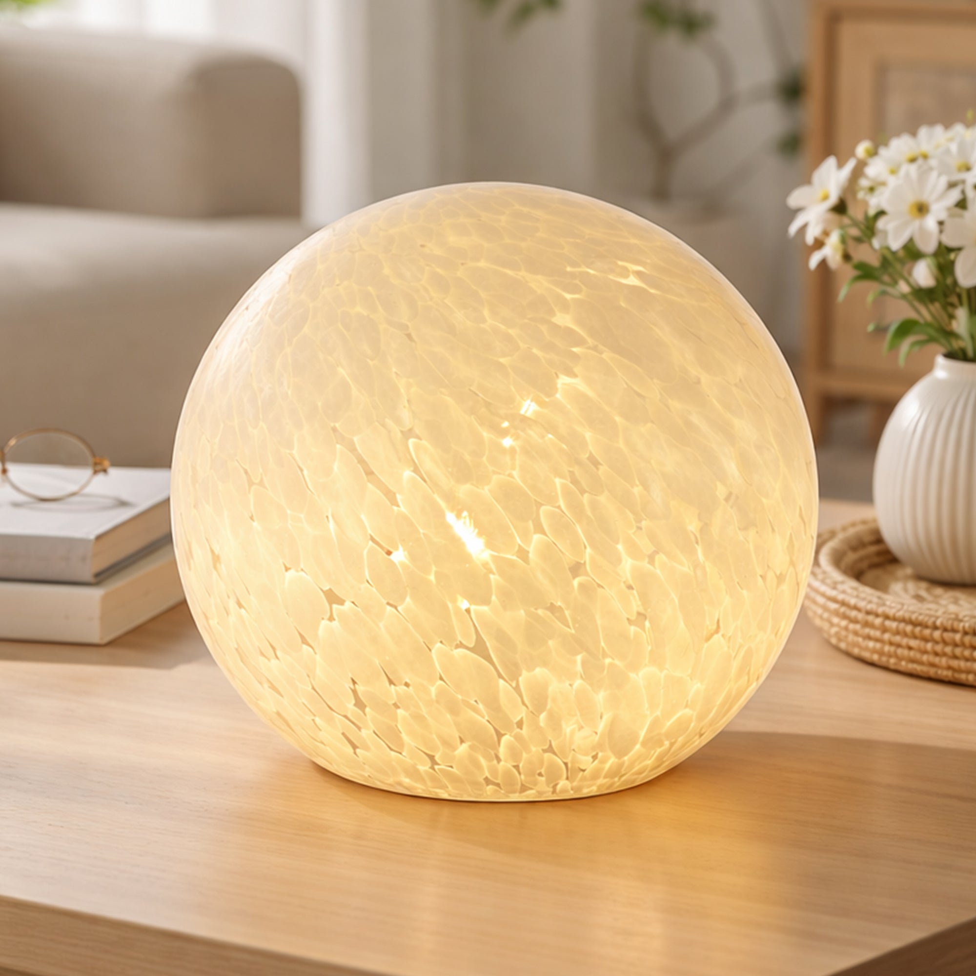 Lyra Glass Ball Lamp - White Speckle