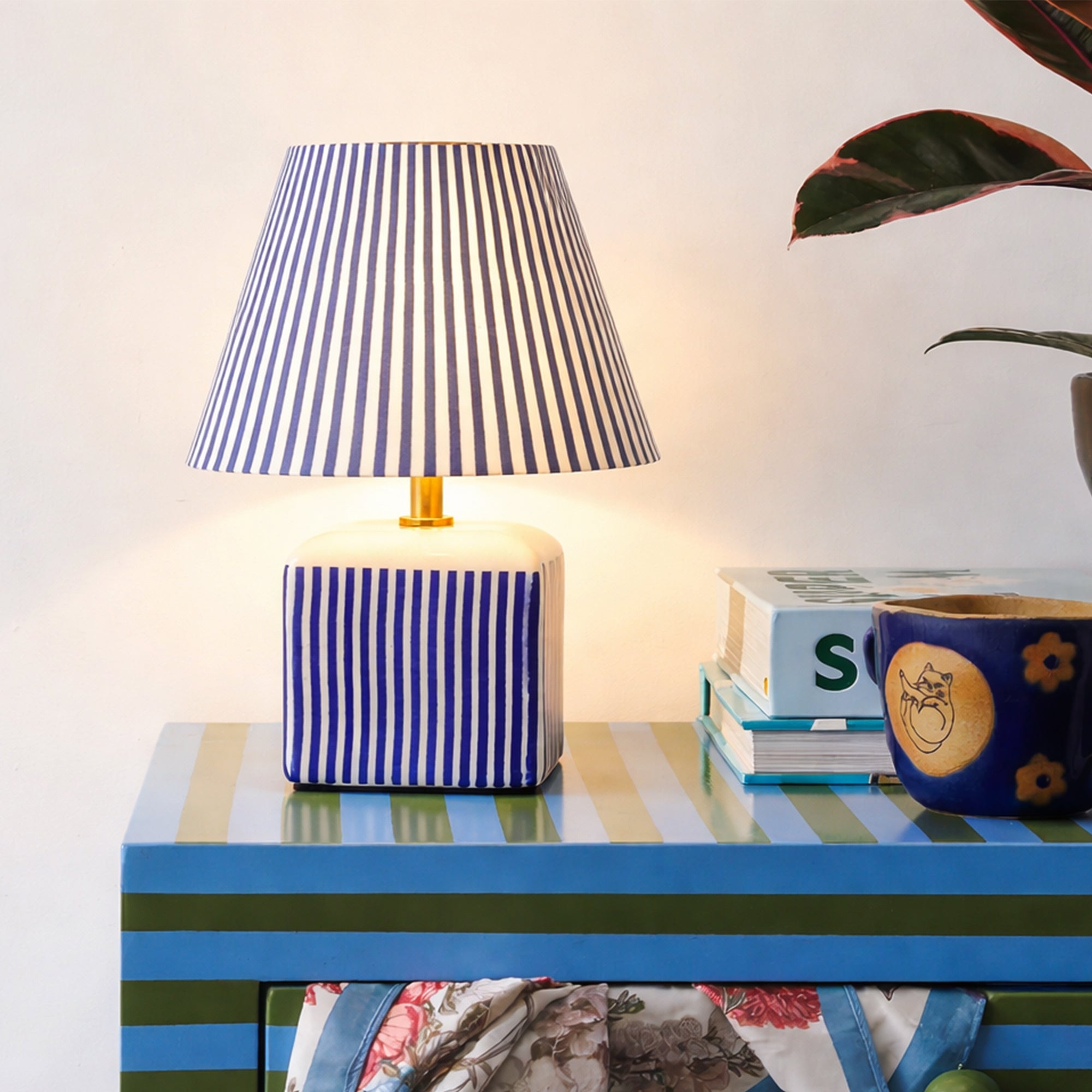 Amaris Ceramic Striped Table Lamp Set of 2 - Blue
