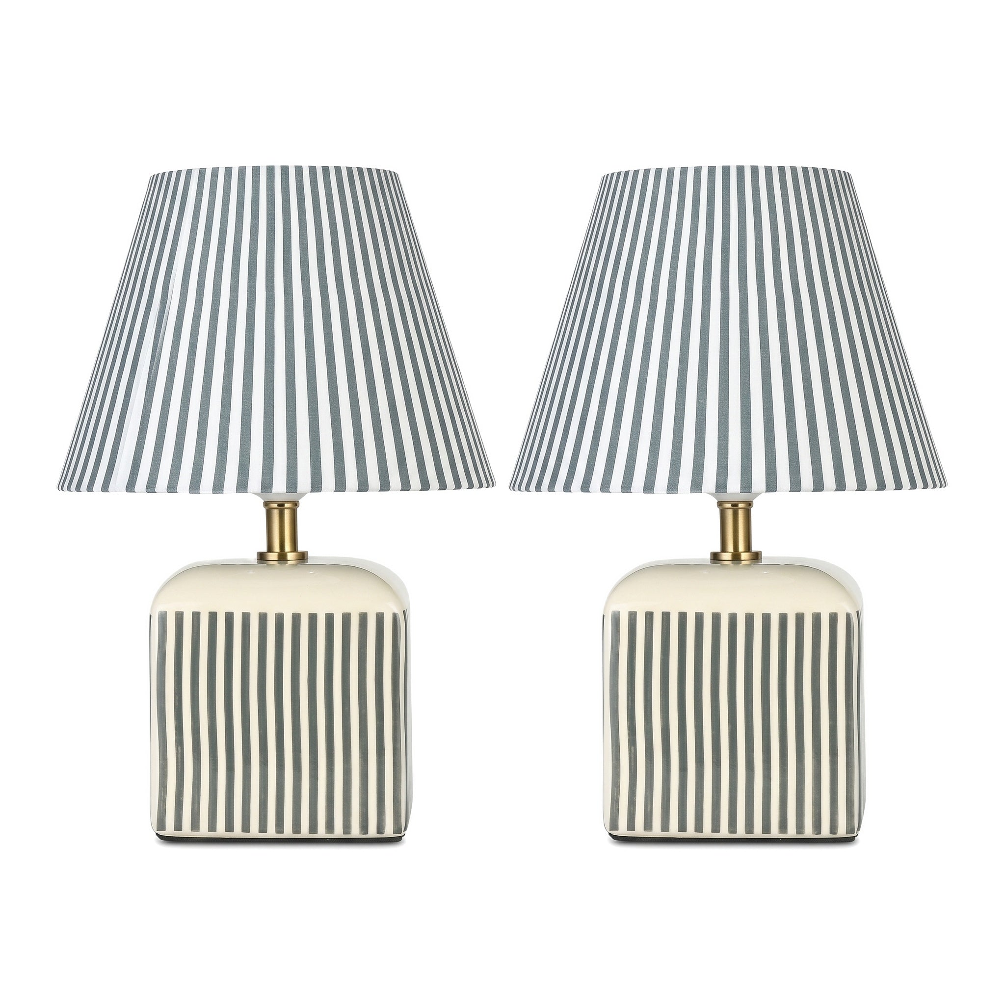 Amaris Ceramic Striped Table Lamp Set of 2 - Green