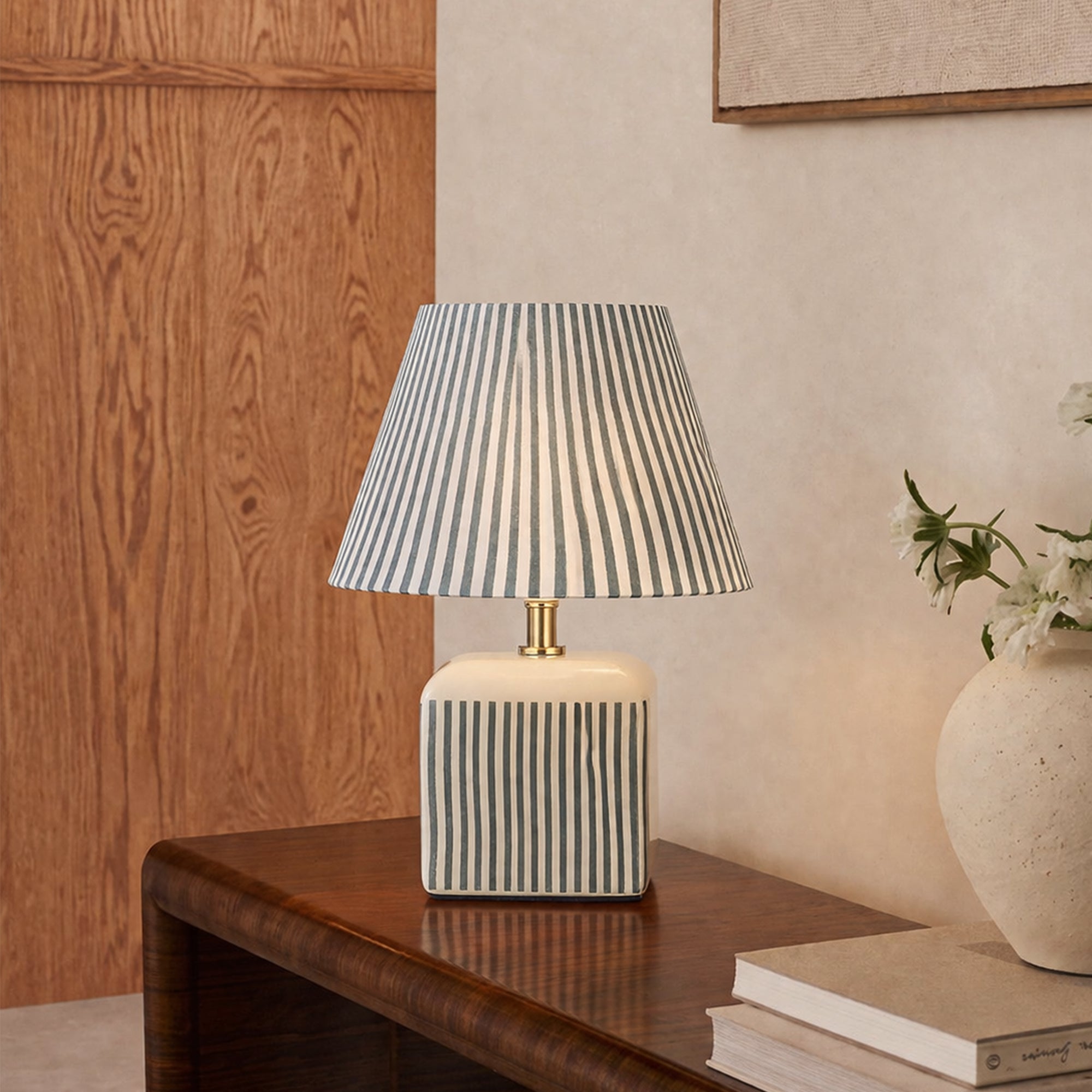 Amaris Ceramic Striped Table Lamp Set of 2 - Green