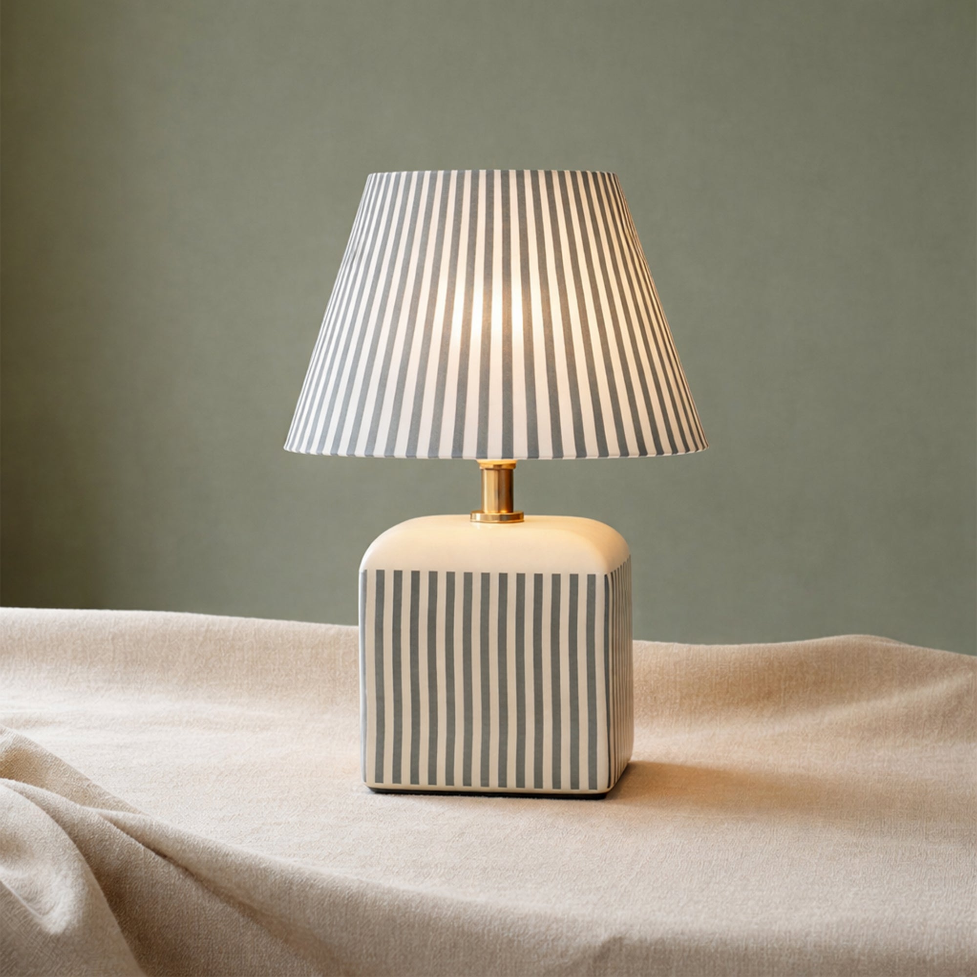 Amaris Ceramic Striped Table Lamp Set of 2 - Green