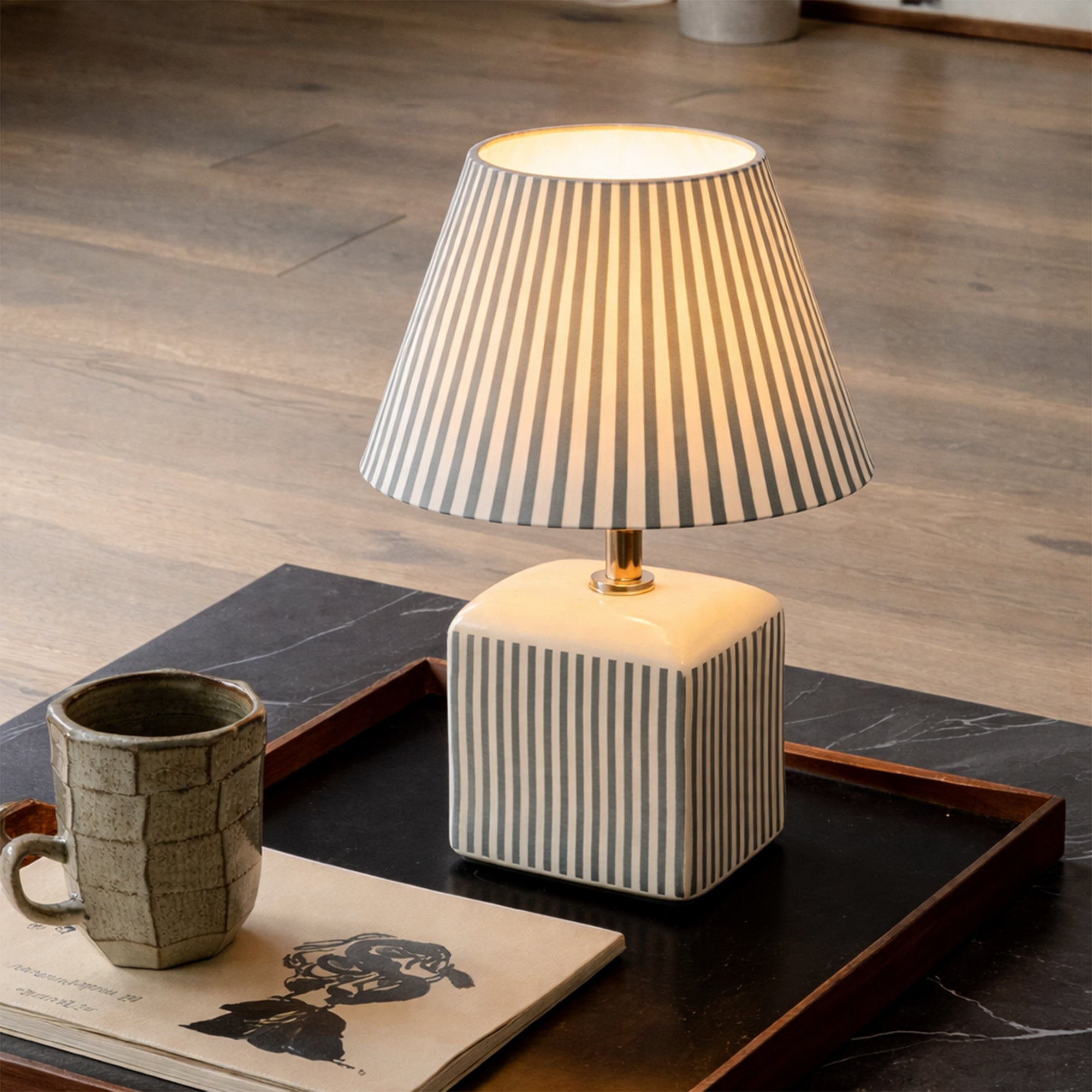 Amaris Ceramic Striped Table Lamp Set of 2 - Green