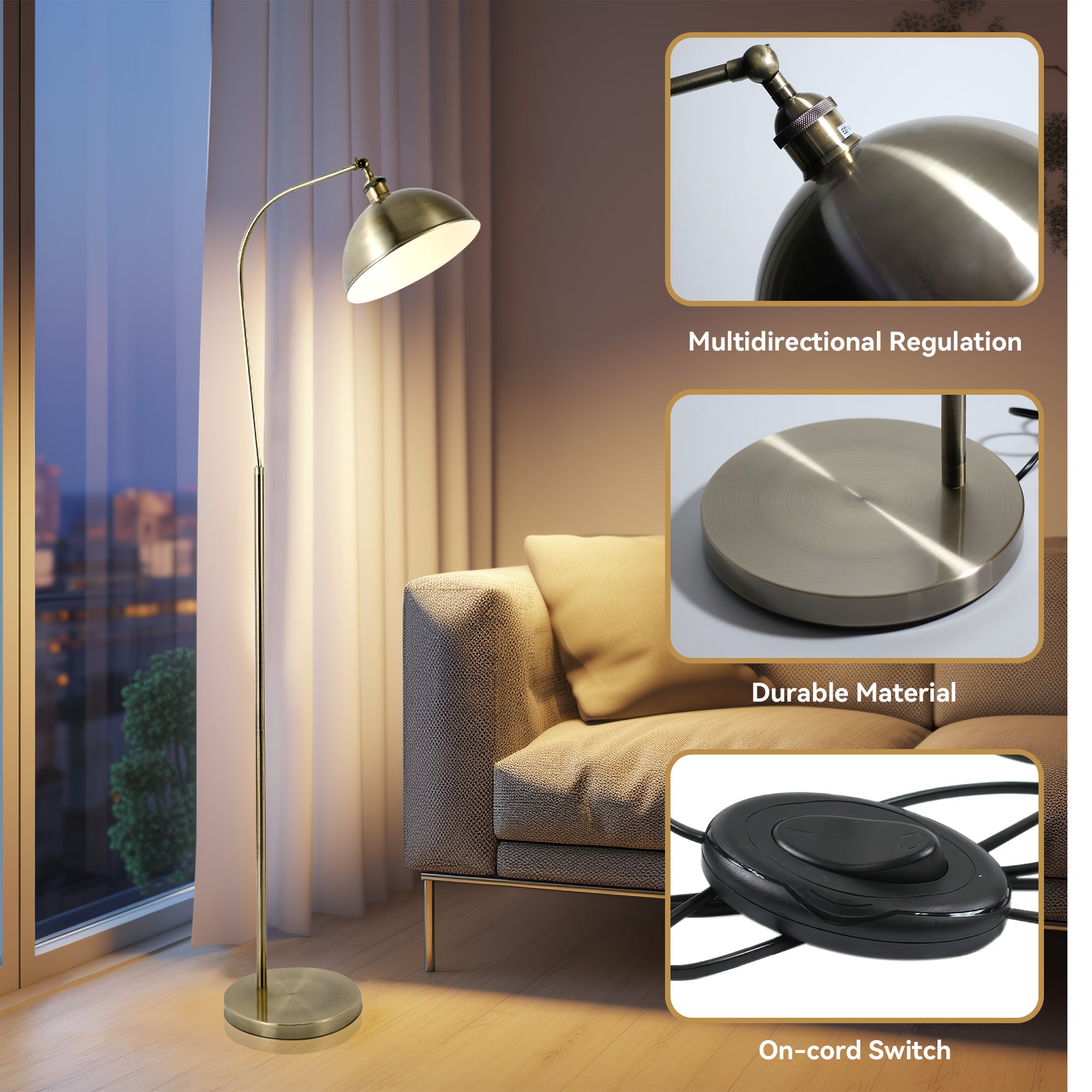 Lenna Floor Lamp - Antique Brass