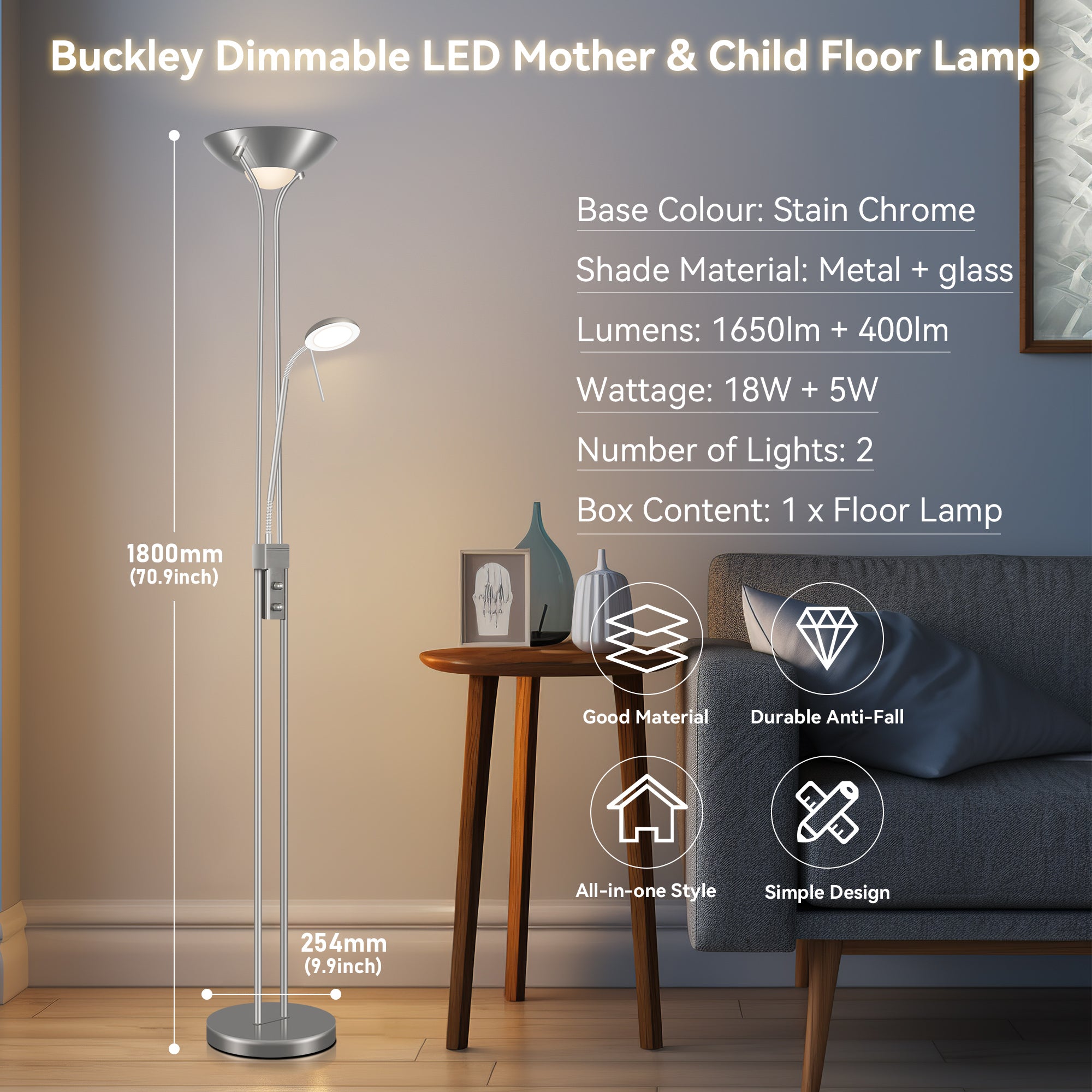 Buckley Dimmable LED Mother & Child Floor Lamp