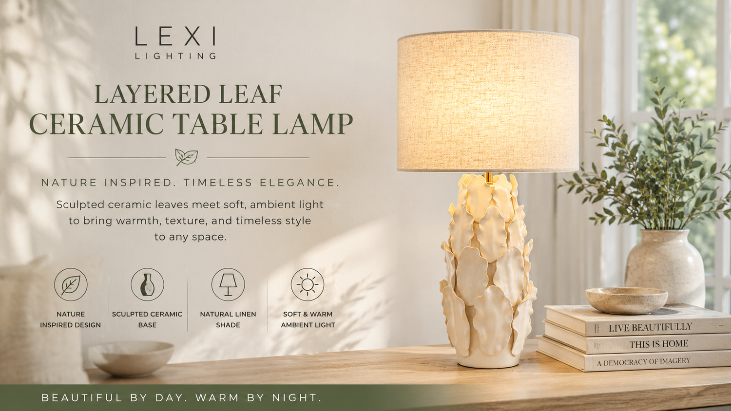Layered Leaf Ceramic Table Lamp: Bring Organic Elegance into Your Home