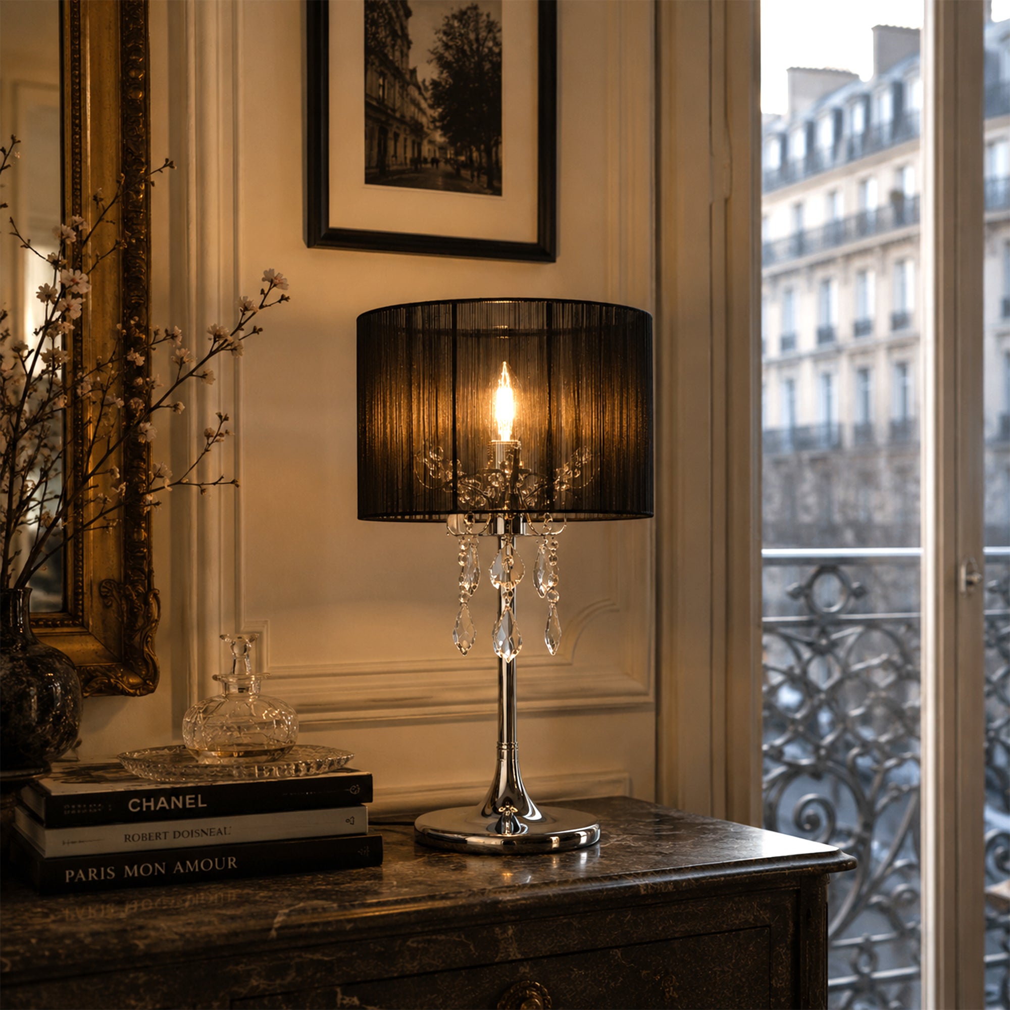 Paris Crystal Table Lamp - Black