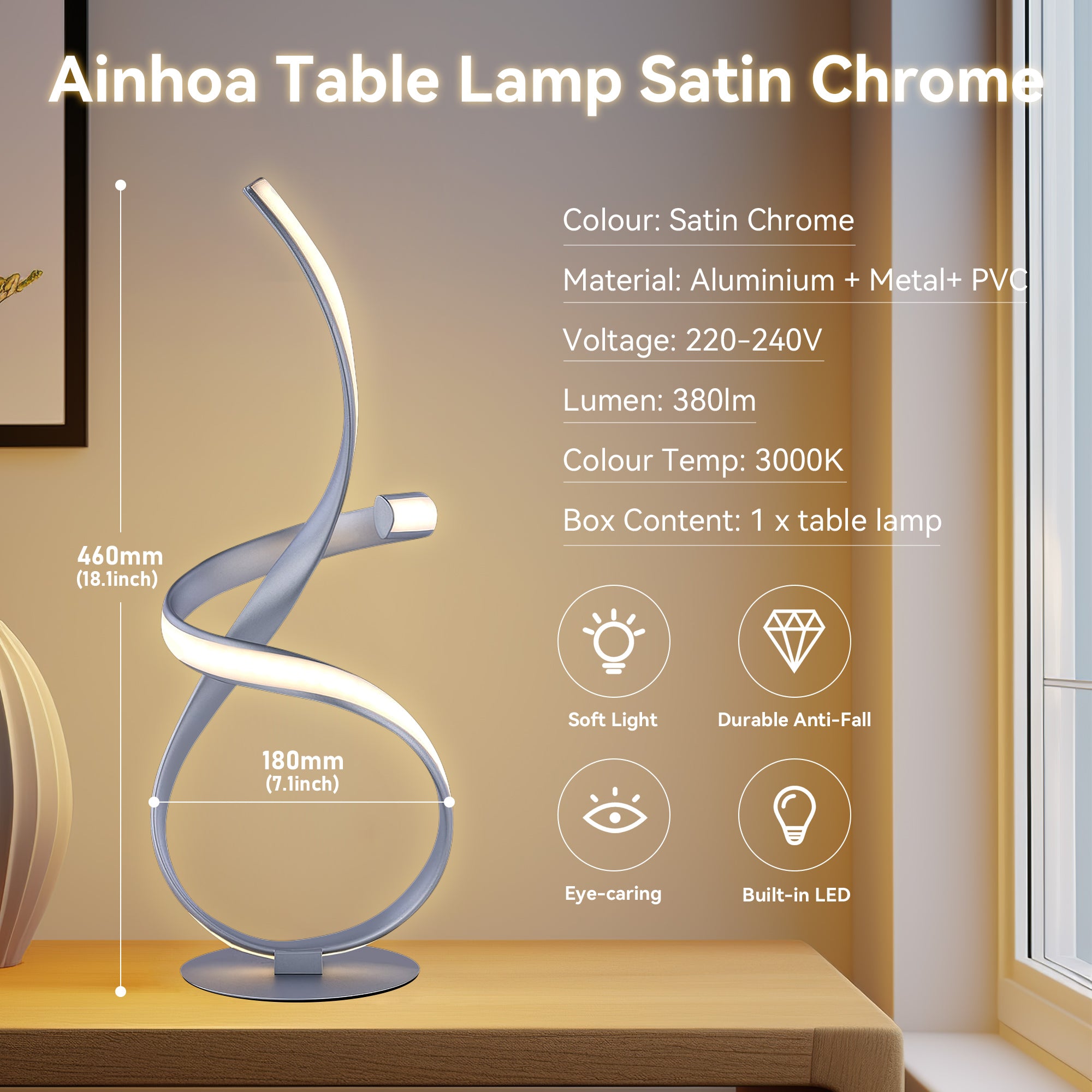Ainhoa LED Table Lamp Satin Chrome