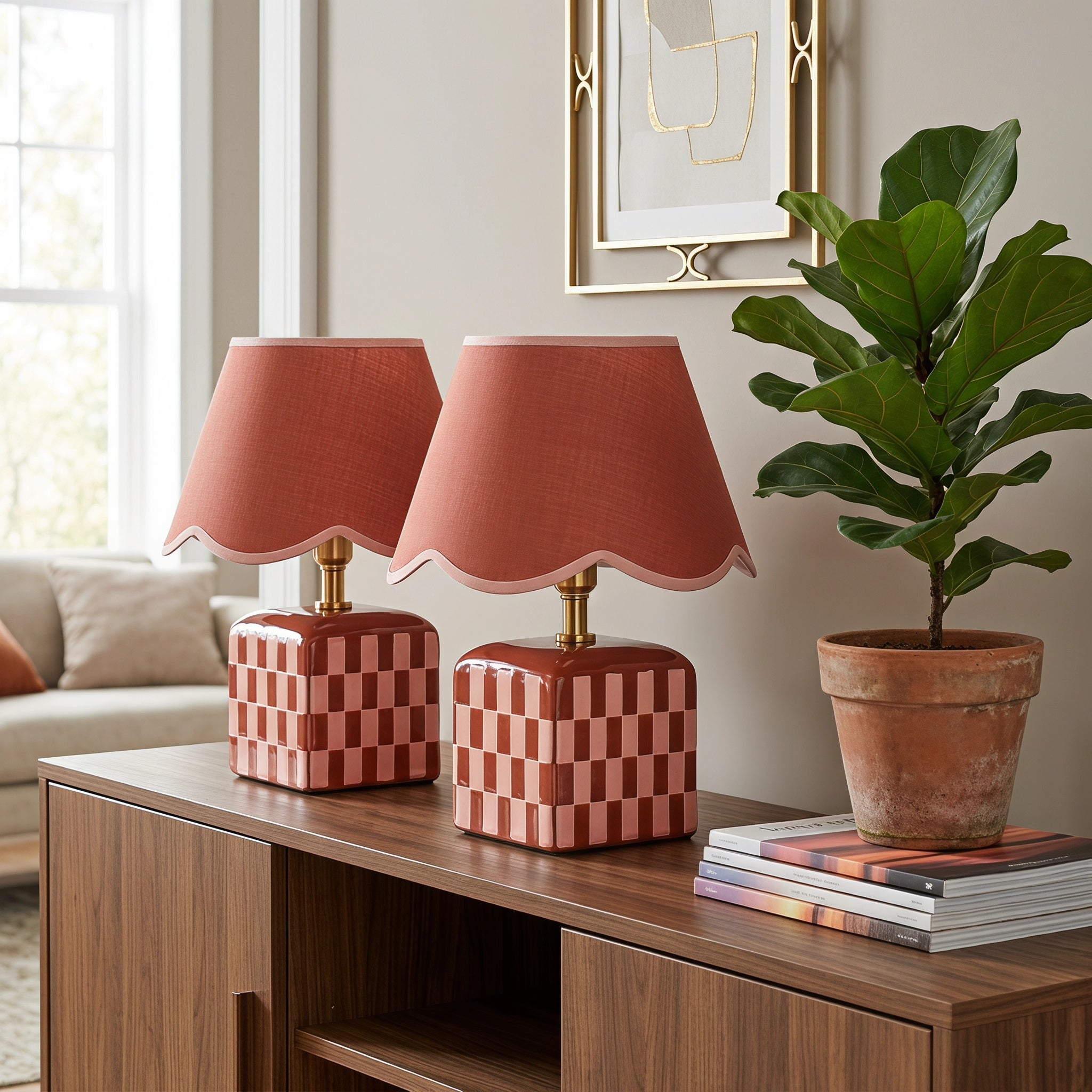 Valentina Ceramic Table Lamp Set of 2 - Coral