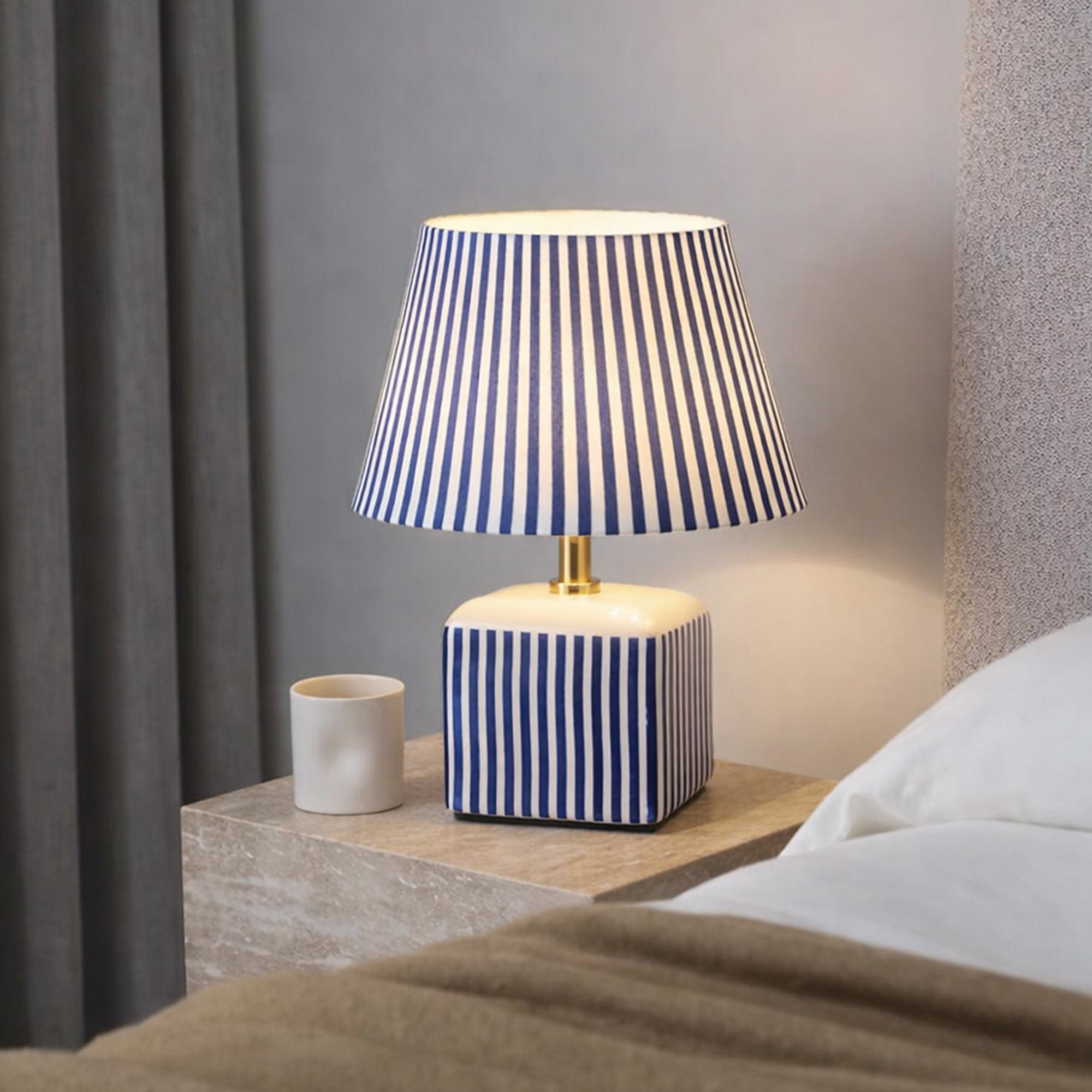 Amaris Ceramic Striped Table Lamp Set of 2 - Blue