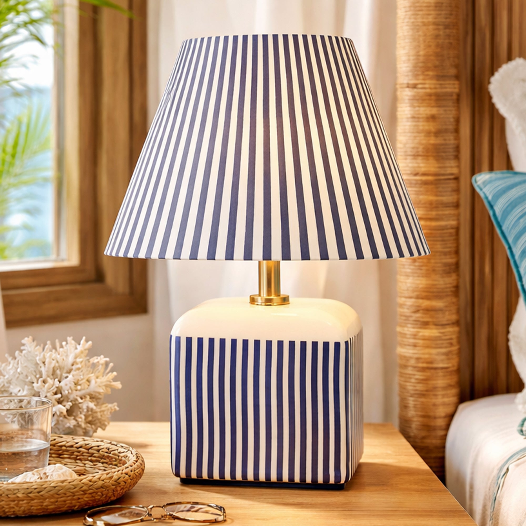Amaris Ceramic Striped Table Lamp Set of 2 - Blue