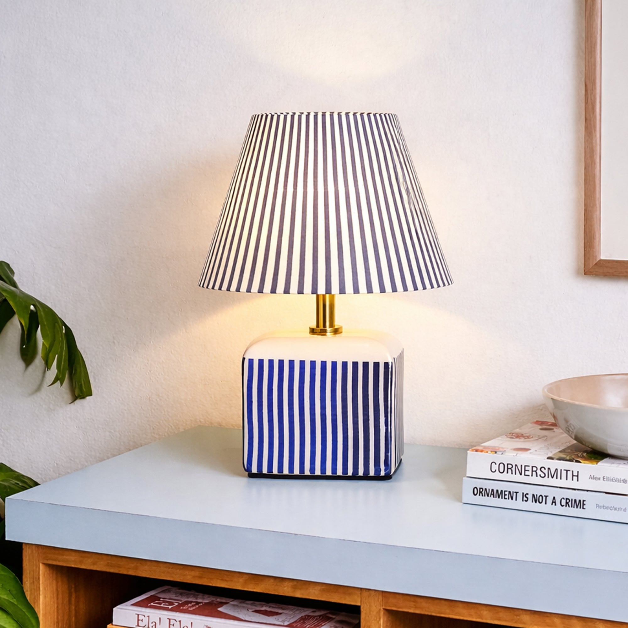 Amaris Ceramic Striped Table Lamp Set of 2 - Blue