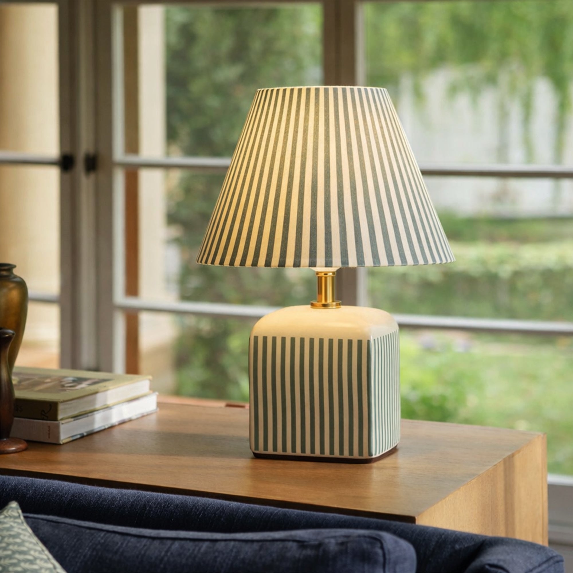Amaris Ceramic Striped Table Lamp Set of 2 - Green